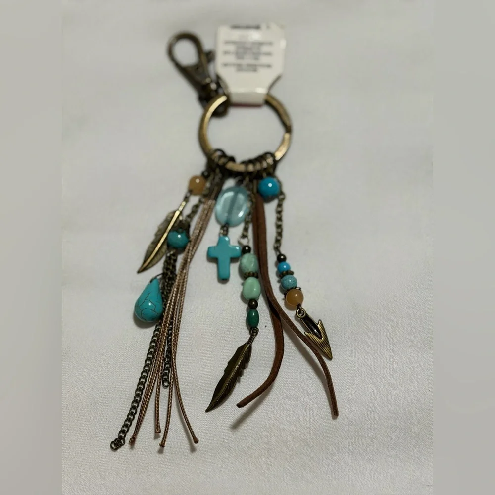 Boho Chic Key Holder with Turquoise and Brown Accents B8